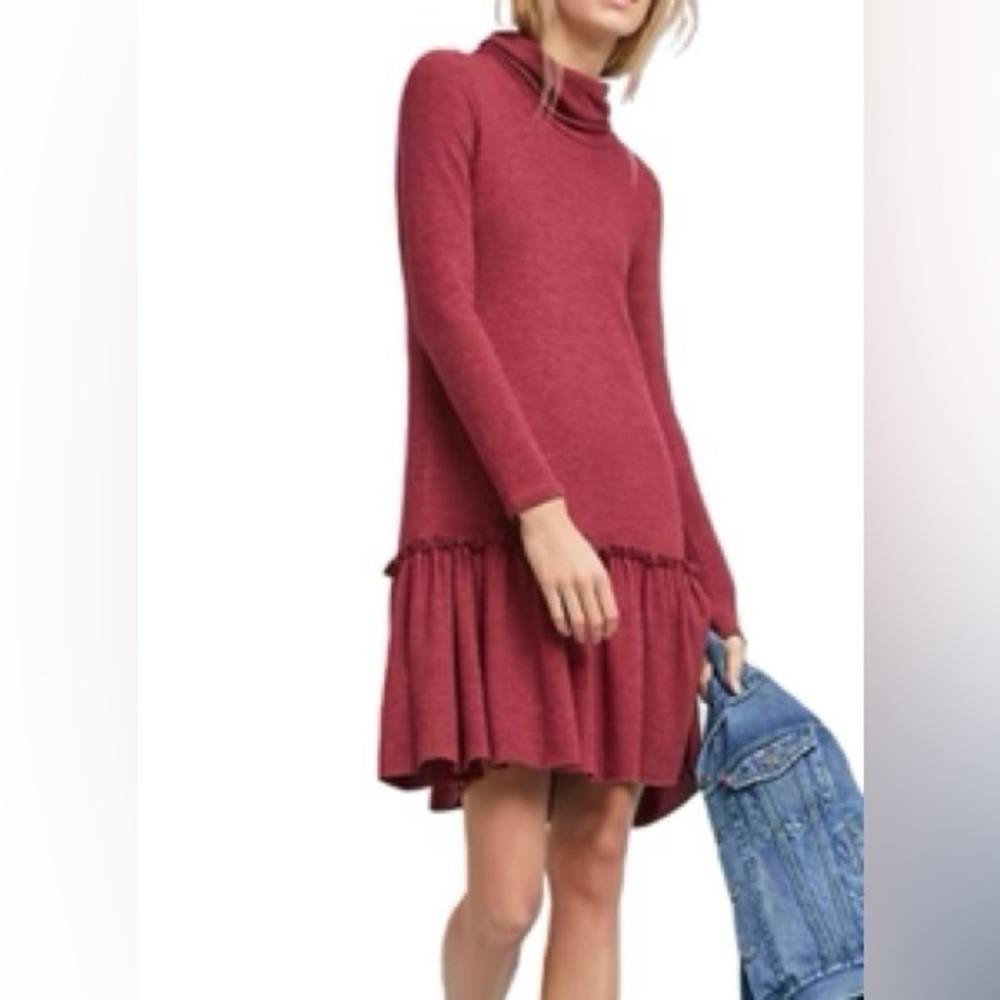 Anthropologie Sunday in Brooklyn dress long sleeve drop waist red mock neck midi - Picture 8 of 8